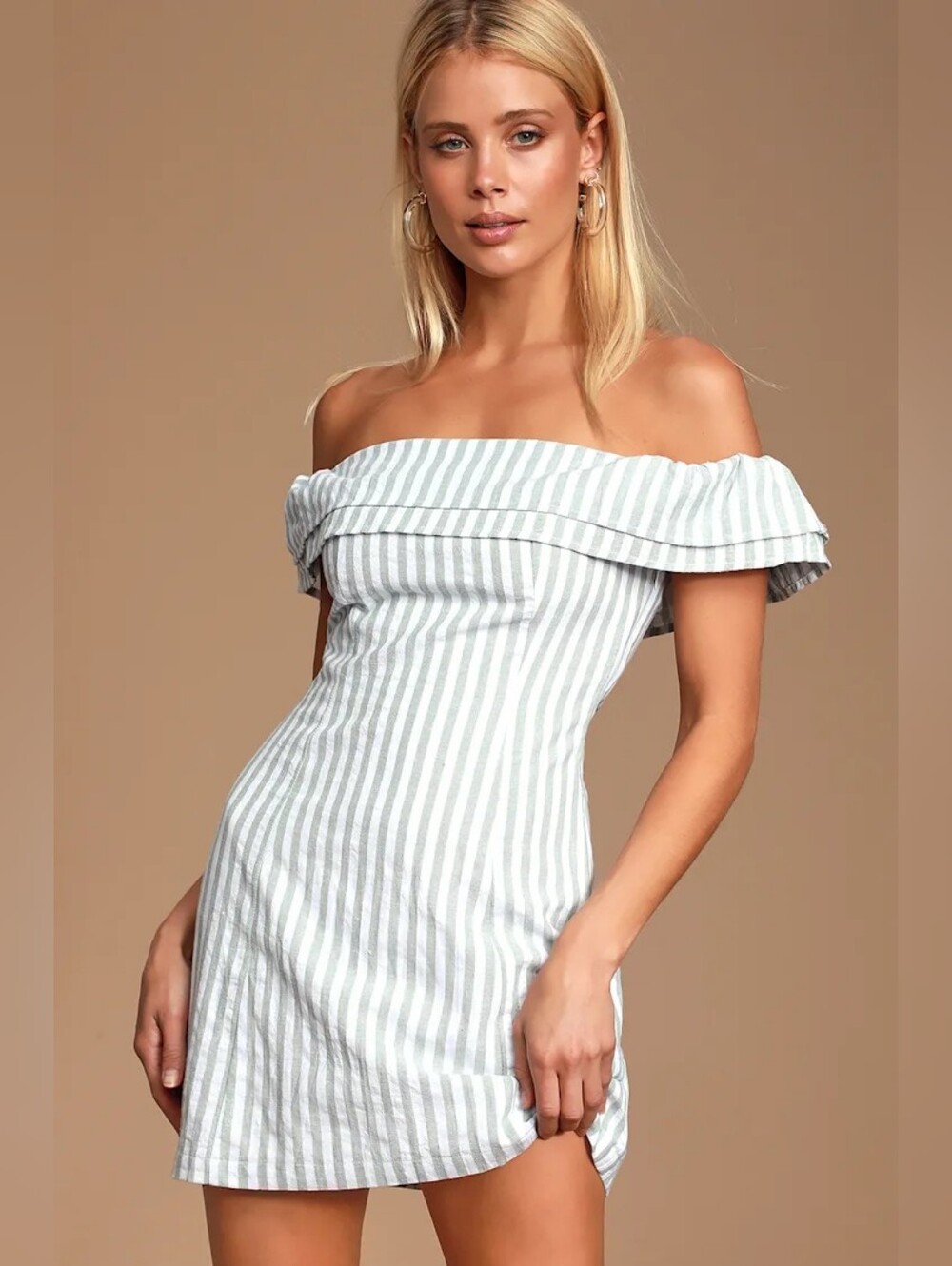 NWT Lulus Seaside Skipper Sage Off-the-Shoulder Mini Dress Women's Size M